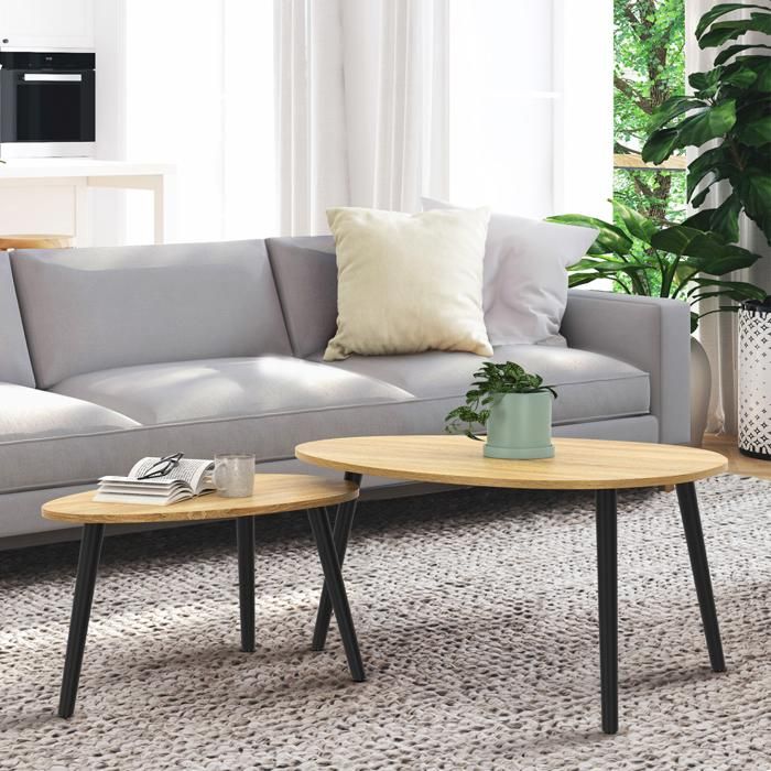 IDMARKET Lot de 2 tables basses gigognes GAIA bois et pieds noirs ...