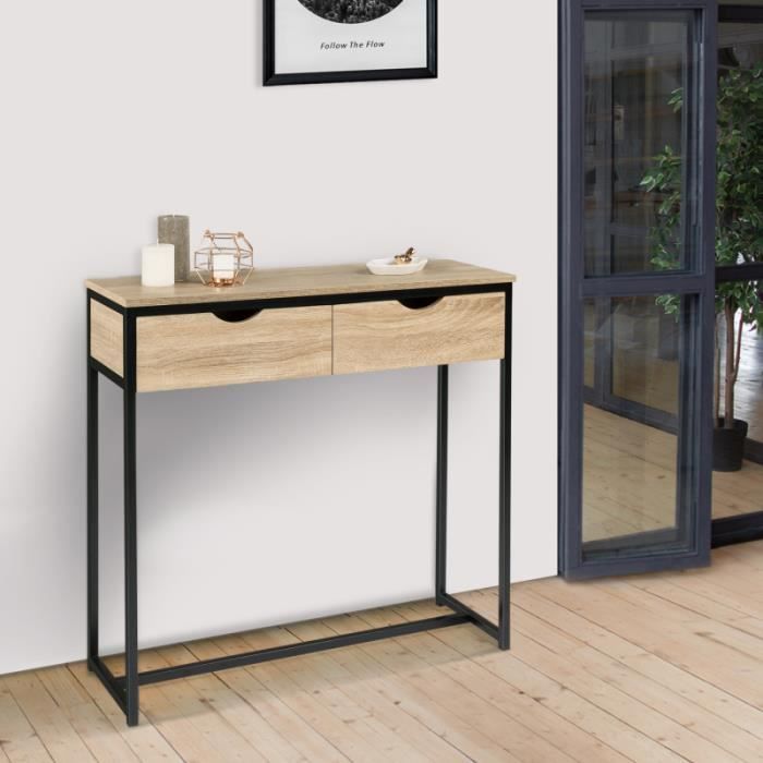 IDMARKET Console 2 tiroirs DETROIT design industriel