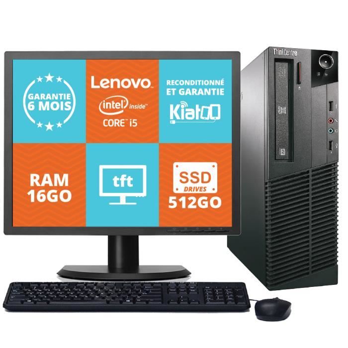ordinateur de bureau lenovo thinkcentre M90 core i5 16go ram 512go SSD disque dur ecran ordinateur 19 pouces win7 pc reconditionné
