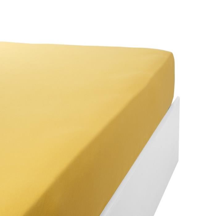 LINANDELLE - Drap housse coton jersey extensible DOUCEUR - Jaune or - 70x190 cm