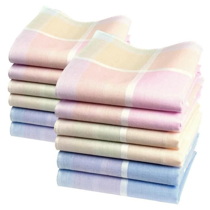 Merrysquare Mouchoirs En Coton 28x28cm - Lot De 12, Multicolore - 100% Coton, Lavable à 90°C - Modèle Lucie