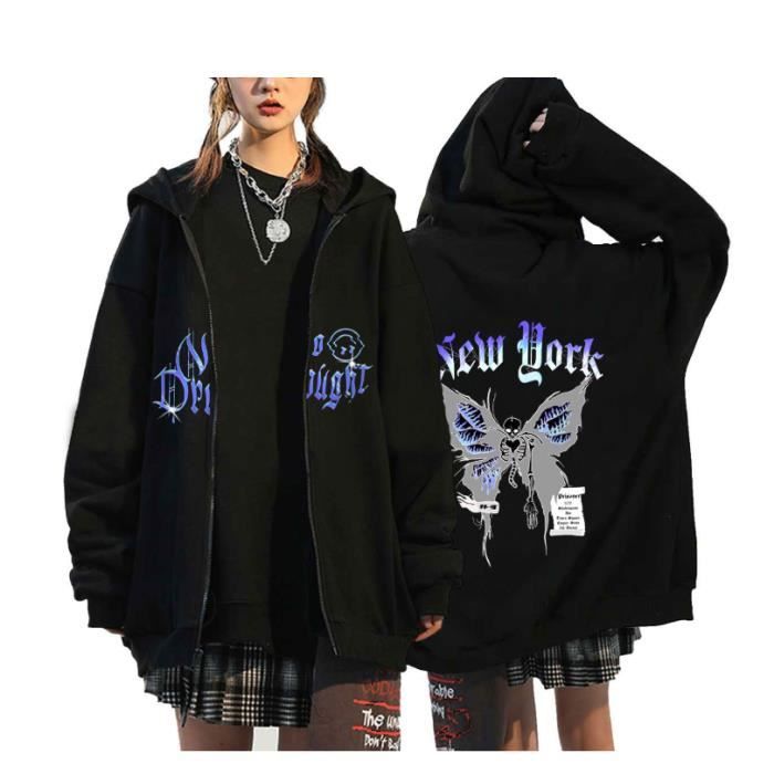 Acheter Y2K sweat à capuche avec fermeture éclair hip-hop graphique imprimé  sweat à capuche tenue de rue Harajuku gothique veste pour hommes