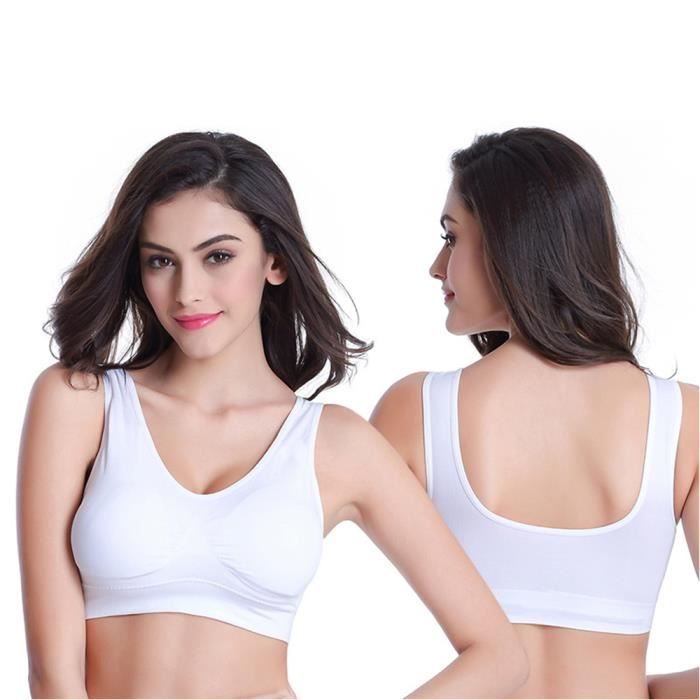 Lot de 3 Brassières de sport pour femmes - Marque - Grande taille - Yoga - Fitness - Blanc XH478