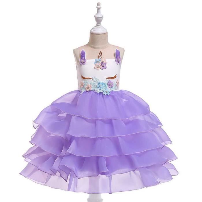 Robe De Soiree Enfant Fille Robe De Princesse Mariage Robe De Gateau Licorne Violet Style 74 Violet Cdiscount Pret A Porter