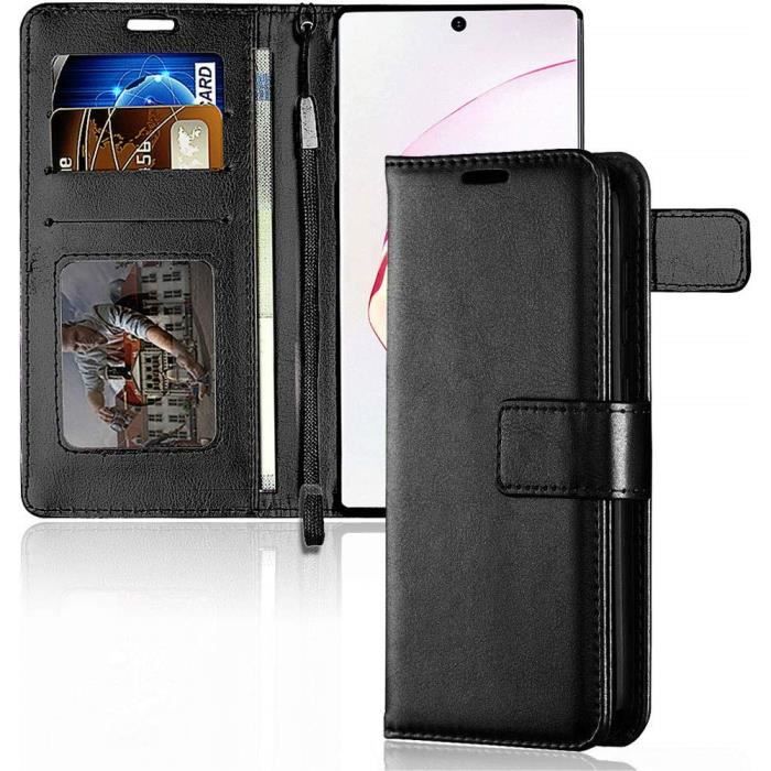 Coque Galaxy Note 10 plus Simili Cuir Étui Housse Rabat Flip Cover Rabat noir