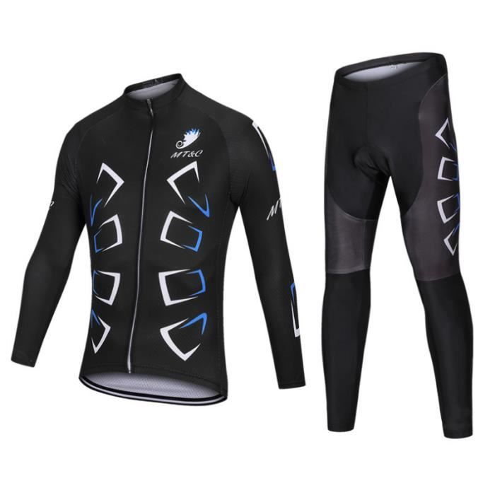 Maillot de Vélo Manches Longues Homme + Pantalon À Bretelle VTT Route