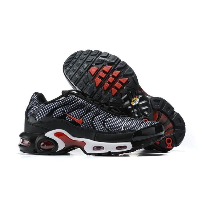 Baskets TN Plus Homme Chaussures Entra nement de Sport Noir Rouge