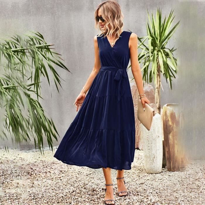 Robe femme chic et elegant Sans manches Vacances a la plage Bleu Navy chuangna Bleu navy Cdiscount Pret a Porter