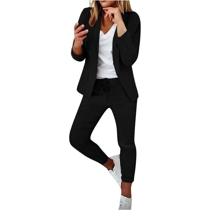 Tailleur Femme 2 Pièces Slim - Costume élégant Pour Le Bureau - Veste Et Pantalon Couleur Unie - 7