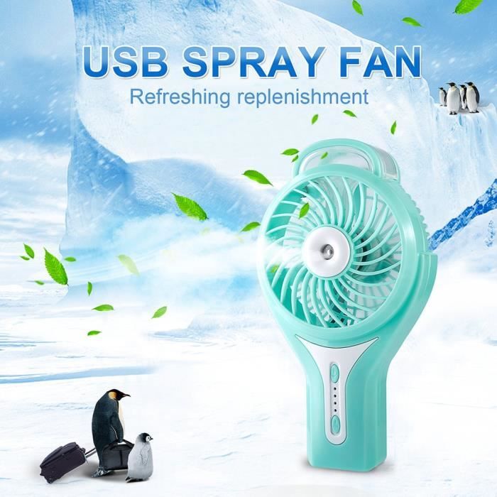 Ventilateur Portable Rechargeable Avec Brumisateur - 3 Vitesses, Veilleuse RGB - Pliable, USB