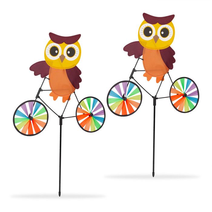 Lot De 2 Moulins à Vent Coccinelle Sur Vélo – Décoration Jardin, Balcon, Terrasse Multicolore, H 75,5 Cm