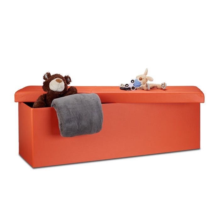 Relaxdays Tabouret pliable pratique boîte de rangement avec couvercle XL H x L x P : 38 x 114 x 38 cm orange
