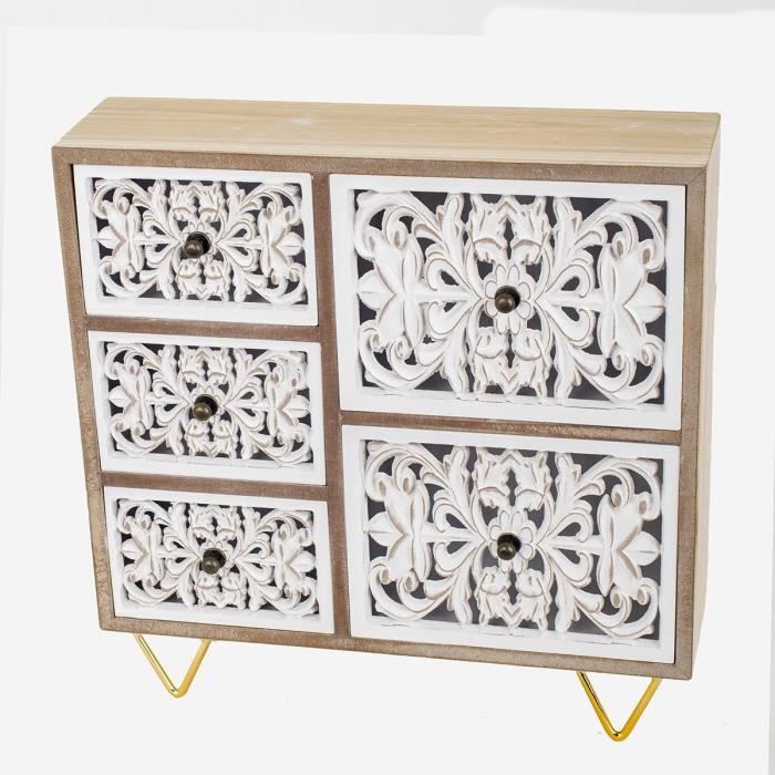 Commode de bureau avec tiroirs blancs avec mosaïque élégante, sous vide ou boîte à bijoux pour entrée d'entrée