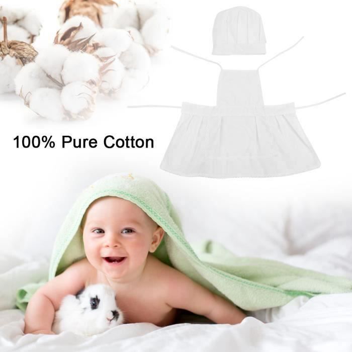 Tenue De Chef 2 Pièces Pour Bébé – Tablier + Toque De Cuisinier En Coton Doux – Parfait Pour Photos Nouveau-Né Et Tout-Petits