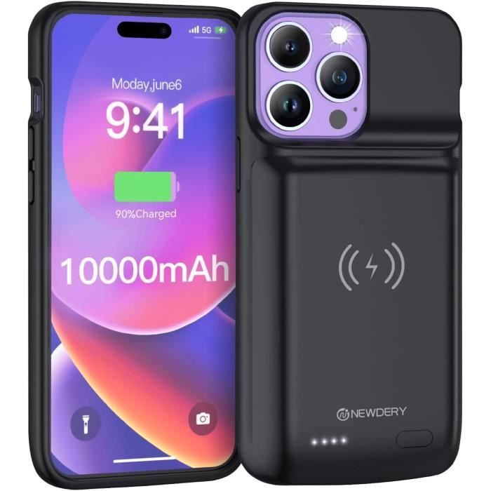 Gladgogo Coque Batterie pour iPhone 14 Pro, [6000mAh] Chargeur Rechargeable Batterie Externe Puissante Power Bank avec Support, Étui Housse Batterie de Coques d'alimentation pour Apple 14 Pro(6,1