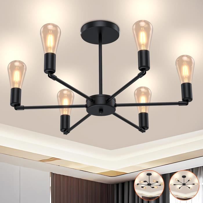 Lustre Vintage E27, Plafonnier Industriel 6 Lumières 360W Max, 6 ...
