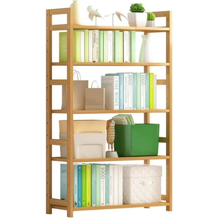 Bibliothèque Enfant 6 Étages Bambou - Étagère Livres Avec Poche Rangement & Kit Anti-basculement
