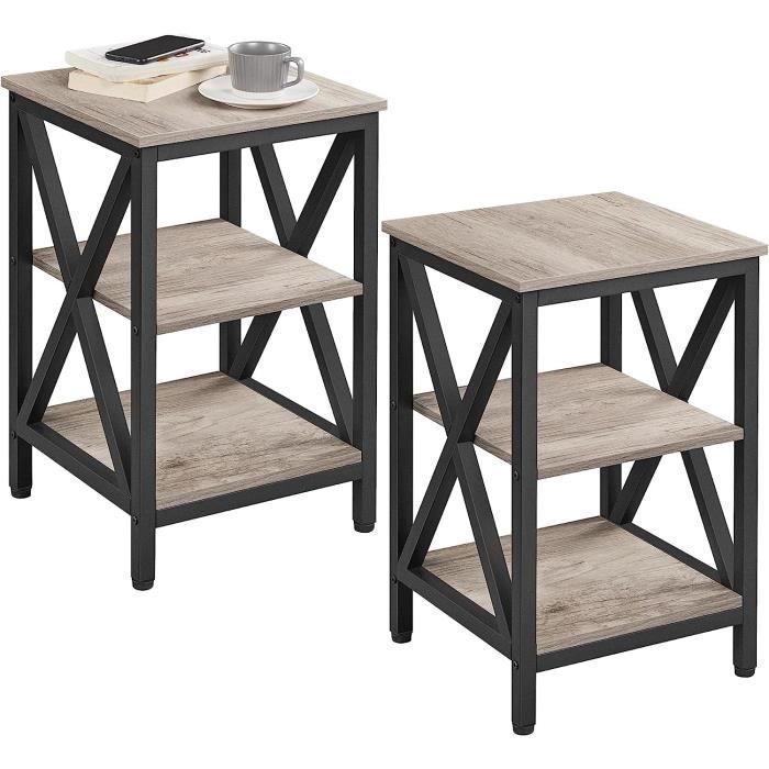 Tables De Chevet Industrielles Yaheetech - Lot De 2, 40x40x61cm, 2 Tiroirs | Style Bois Et Métal