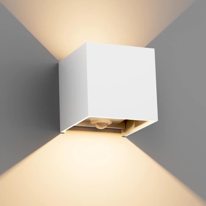 Applique Murale LED 12W Avec Détecteur Mouvement - IP65 Blanc Chaud 3000K - Noir