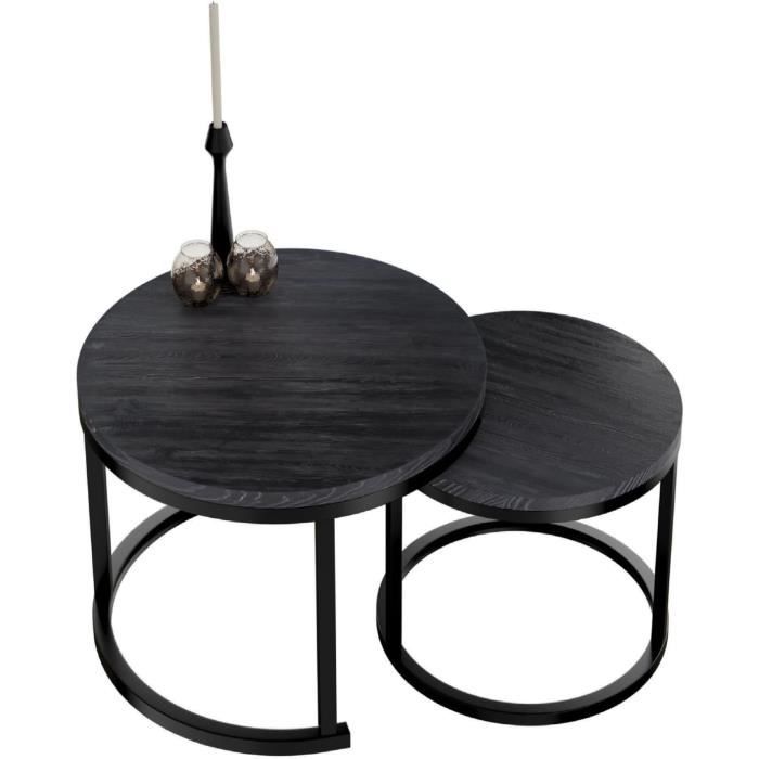 HeyHeaven Table Basse Ronde Eois Set De 2 - Table Basse Ronde Aspect