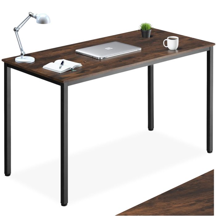 Bureau - TECTAKE - Table de bureau rectangulaire VANPORT au style industriel en bois et acier 120 x 60 x 755 cm - Marron foncé