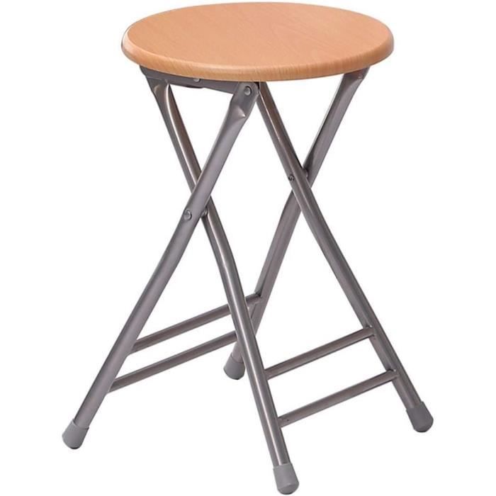 Tabouret De Bar Pliable En Bois Naturel - Hauteur 60 Cm Ou 44 Cm - Style Rotin Ou Uni - Assise Large Et Confortable