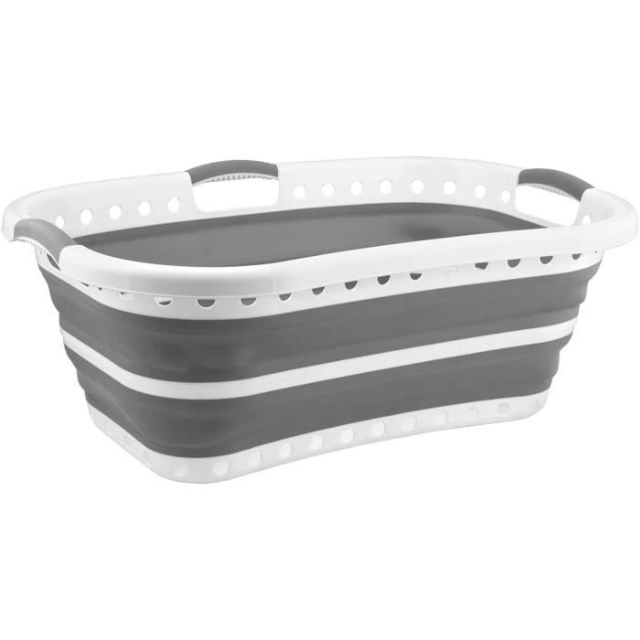 Panier à Linge Pliable Intirilife - 36 Litres - Gris/Blanc - Gain De Place, Poignées Solides Panier à Linge Pliable Intirilife - 36 Litres - Gris/Blanc - Gain De Place, Poignées Solides