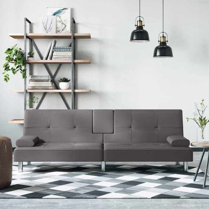 vidaXL Canapé-lit avec porte-gobelets gris similicuir canapé de jour canapé-lit convertible lit de repos canapé-lit 351928