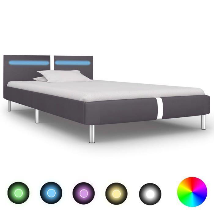 vidaXL Cadre de lit avec LED sans matelas gris similicuir 90x200 cm 280856