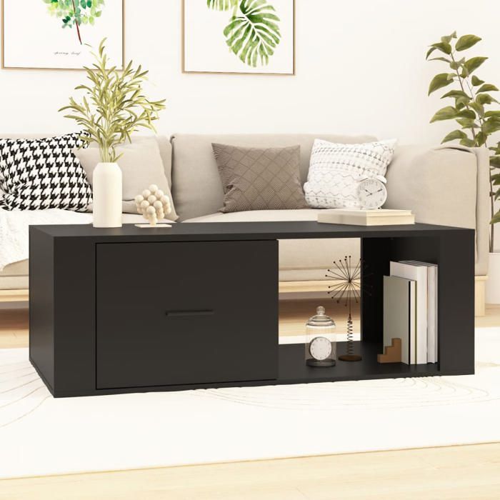 vidaXL Table basse Noir 100x505x35 cm Bois dingénierie 816537