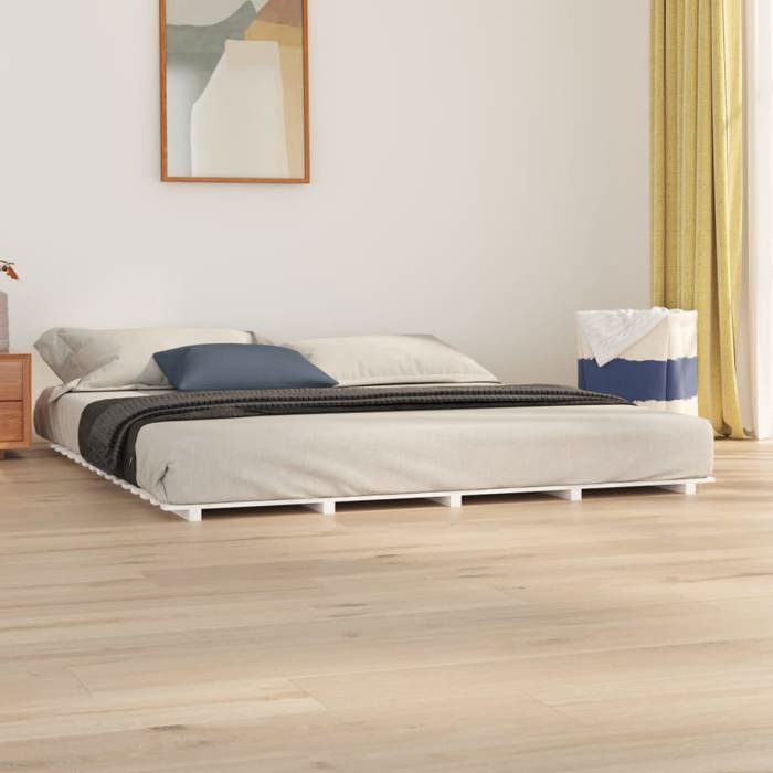 vidaXL Cadre de Lit Lit Double avec Sommier à Lattes Lit Adulte Meuble de Chambre à Coucher Intérieur Blanc 180x200 cm 824584
