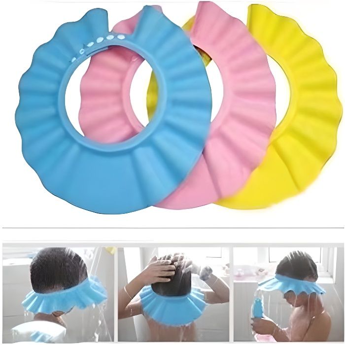 Visière De Bain En Silicone Réglable - Protège Yeux Et Oreilles, Bonnet De Douche 3 En 1 Enfant (bleu)