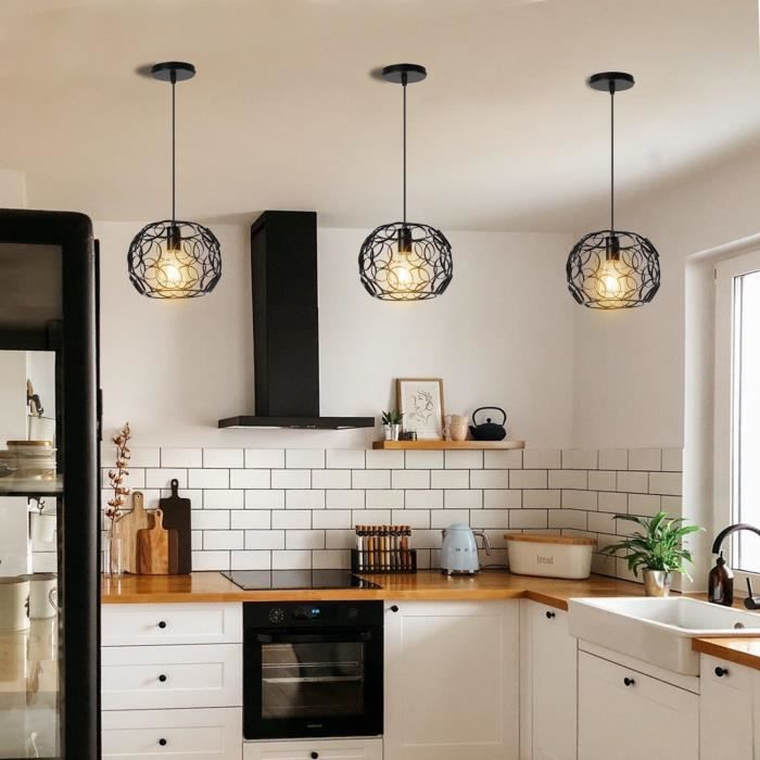 UNI Lampe Suspendue Design Vintage Industrielle Fer Abat-jour en Métal E27 40W Noir 3PCS UNI Lampe Suspendue Design Vintage Industrielle Fer Abat-jour en Métal E27 40W Noir 3PCS