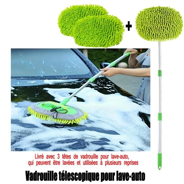 Kit De Vadrouille De Lavage De Voiture 2 En 1,outils de lavage de voiture,Vadrouille de Lavage de Voiture rétractable-vert