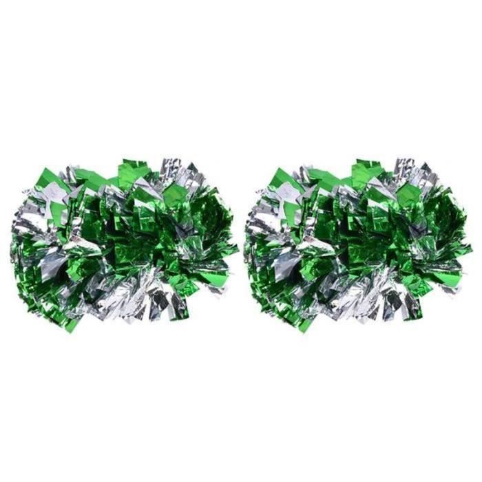 Lot De 4 Pompons Cheerleader En Plastique Métallique – Vert Éclatant, Poignées Incluses – Accessoires Danse, Pom-Pom Girl Et Équipe Sportive