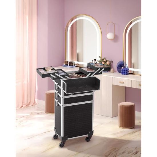 Valette Trolley Maquillage 4 En 1 Alu Professionnelle - Noir/rose - Voyage Et Pro