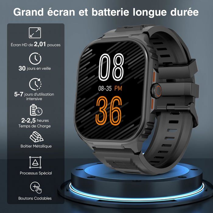 Montre Connectée Meoonley Militaire – 1,83 Pouces, IP68, Appel/réponse, Cardio, SpO2, 100+ Modes Sport, Pour Hommes