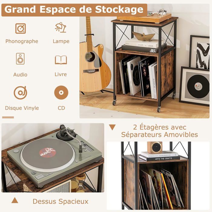 GOPLUS Support de Tourne-Disque avec Tiroir, Crochet et Roues Verrouillables, Meuble Vinyle Mobile pour Disques Vinyles, Contenance jusqu'à 180 Albums, pour Salon, Chambre GOPLUS Support de Tourne-Disque avec Tiroir, Crochet et Roues Verrouillables, Meuble Vinyle Mobile pour Disques Vinyles, Contenance jusqu'à 180 Albums, pour Salon, Chambre