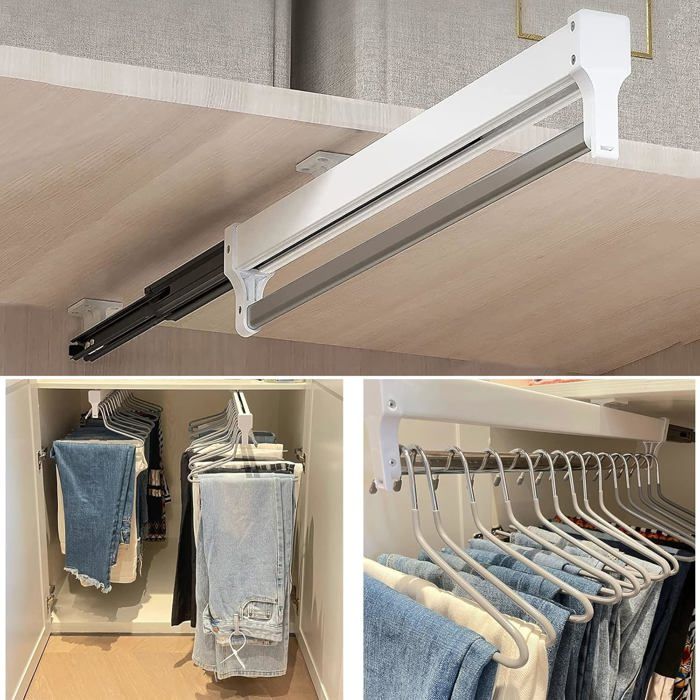 DBREAKS Tringle à Vêtements Extensible, Barre Télescopique Règlable, Push- Pull, Pour 450mm Les Armoires et Les Zones de Rangement