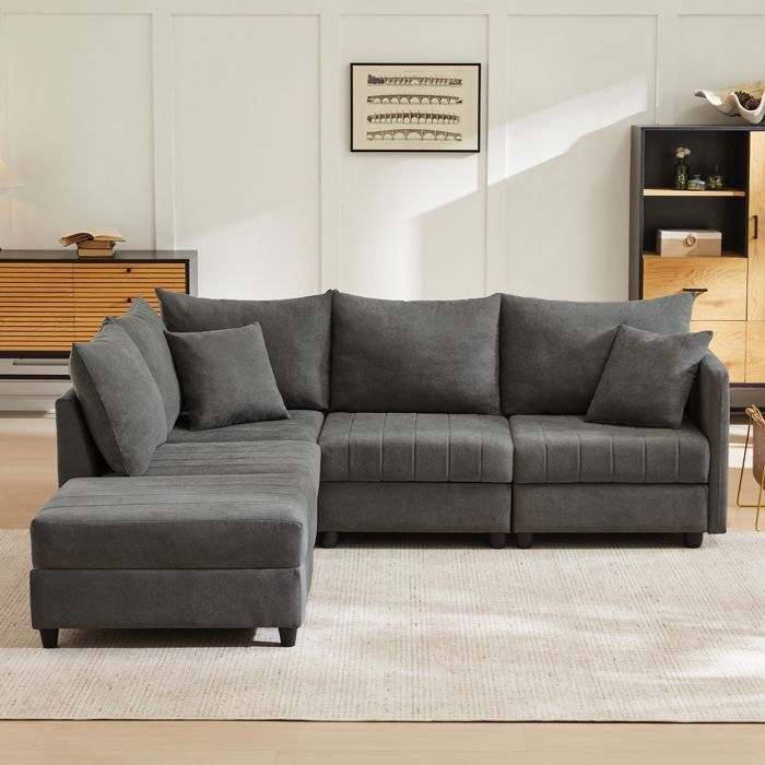 Canapé d'angle modulaire, 5 places, avec deux poufs convertibles en ...