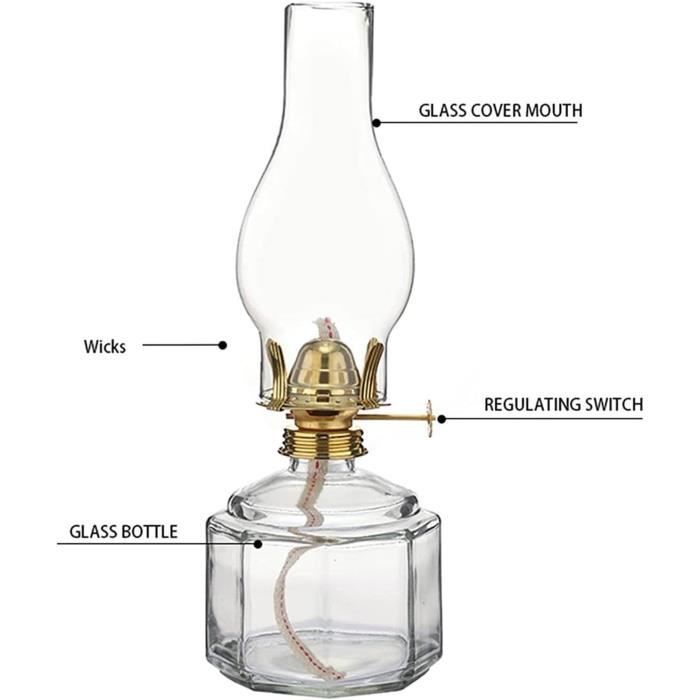 Lampe à Huile En Verre Vintage – Pour Décoration Et éclairage D'ambiance – En Verre Et Coton – Dimensions 17,7x6x3,3 Cm