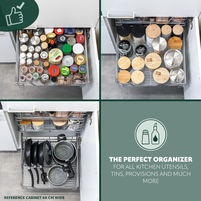 Tiroir Télescopique Extensible 30-49 Cm – Organisateur Cuisine Sans Perçage, Charge 20 Kg, Idéal Placard, Évier & Salle De Bain