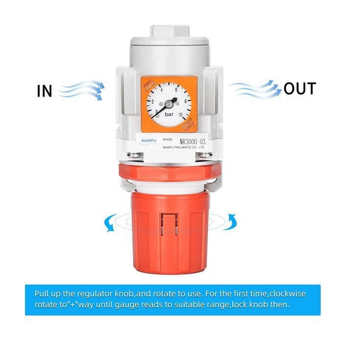 Régulateur D'Air Comprimé NANPU 3/8 BSPP - Manomètre 0-10 Bar - Pour Compresseur & Outils Pneumatiques