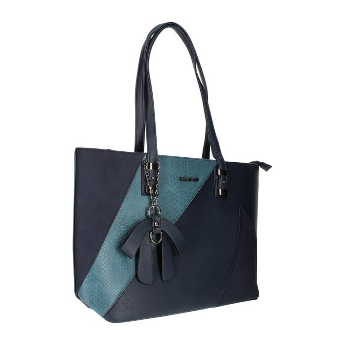 Sac cabas imprime serpent et suedine Gallantry Paris Bleu Bleu Cdiscount Bagagerie Maroquinerie