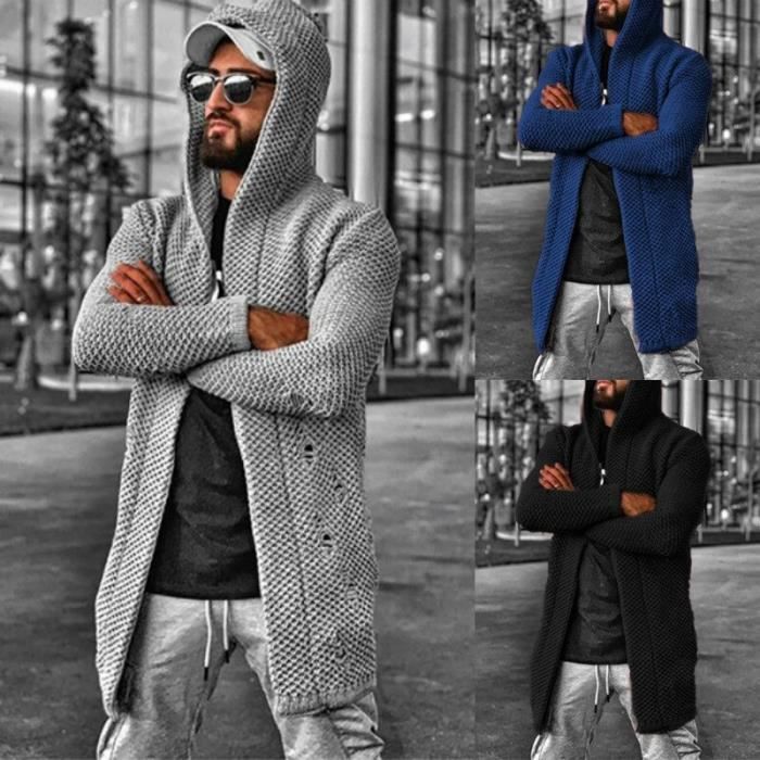 Gilet cardigan Pull a capuche style retro pour homme couleur unie ample decontracte vetement d exterieur automne Marron F167 Blanc Cdiscount Pret a Porter