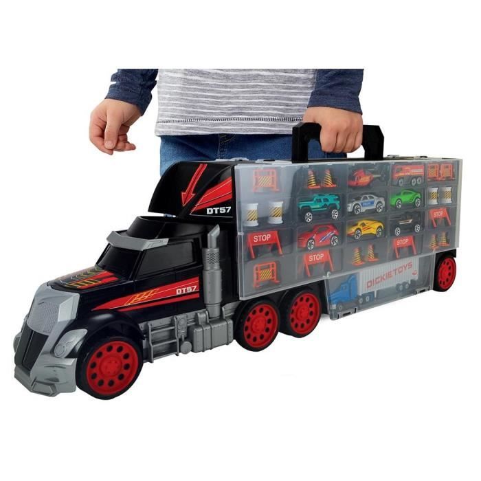 Camion transporteur de voitures - Dickie Toys - Truck Carry Case - 7  véhicules die-cast - 62cm