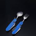 6 en 1 en acier inoxydable pliant couverts cuillère fourchette couteau ensemble randonnée pique-nique batterie de cuisine-bleu -2