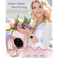 Montre Connectée Femme Ronde Petite Taille 1,09 Pouces Podometre Cardiofrequencemetre Oxymetre Pour Android iOS Deux Bracelets Rose-2