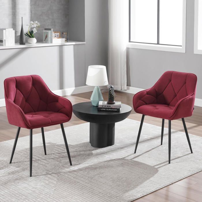 Chaise Velours Avec Accoudoirs - Pieds Métal - Charge 150 Kg - Pour Salle à Manger Ou Salon - Lot De 2 Gris Foncé
