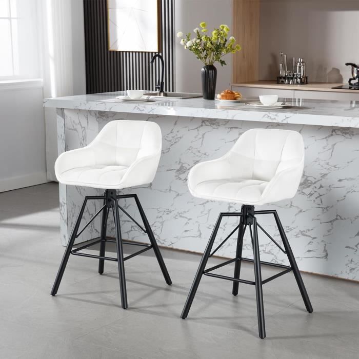 2 Tabourets De Bar WOLTU | Hauteur Réglable 83-104cm | Velours Gris | Pivotant 360° | Base Métal